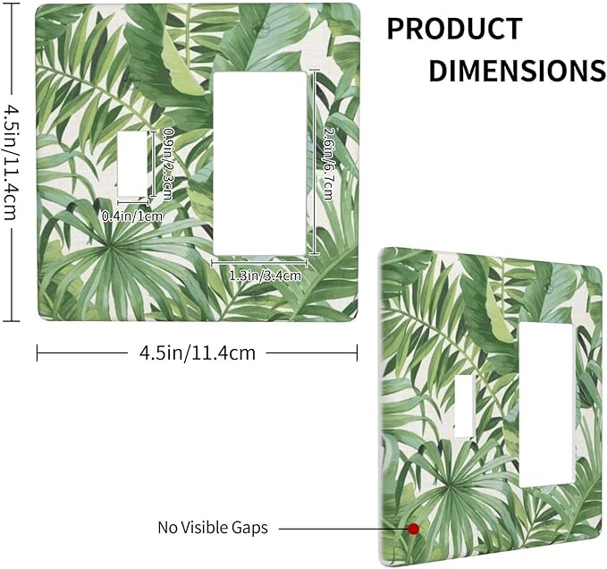 2 Gang Combination 1-Toggle 1-Rocker GFCI/Decorator Outlet Light Switch Cover Green Summer Tropical Forest Banana Palm Tree Leaf Plant Nature Decorative Combo Two Dual Device Receptacle Wall Plate