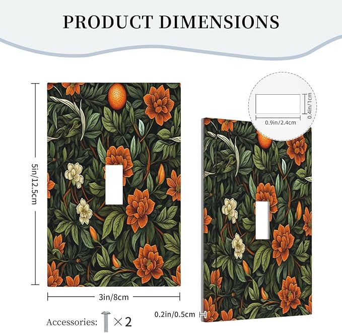 Light Switch Cover Plate William Morris Orange Flowers Rustic Leaves Floral 1 Gang Single Toggle Decorative Switch Plates Wall Plates Electrical Faceplate for Bathroom Bedroom Decor