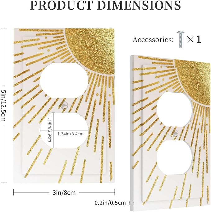 Mid Century Boho Gold Sun Abstract Sunrise Outlet Covers 1 Gang Duplex Light Switch Cover Decorative Switch Plates Electrical Receptacle Faceplate Wall Plate for Kids Room Home Decor