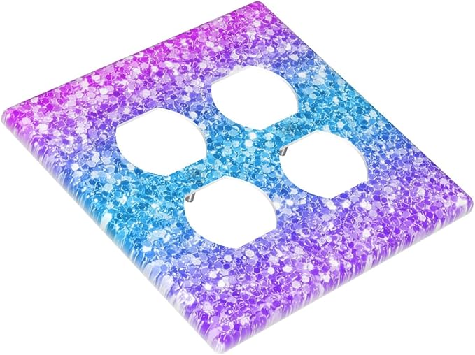 Light Switch Cover Plate Fantasy Colorful Glitter Blue Purple Gradient 2 Gang Socket Covers Double Duplex Wallplates Switch Plates and Outlet Covers for Kids Room Home Decor