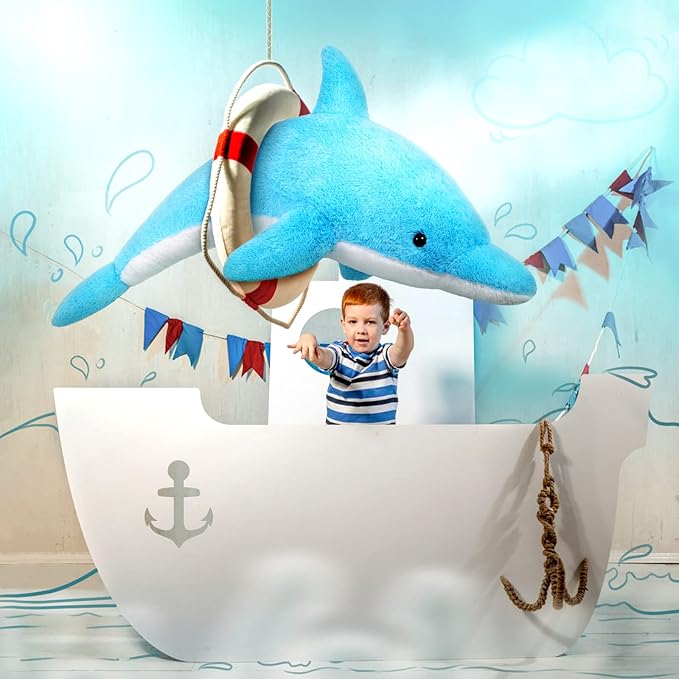 MorisMos 55 Inch Giant Dolphin Stuffed Animals, Large Stuffed Dolphin Plush Toy Soft Marine Ocean Plush Gifts for Kids, Blue