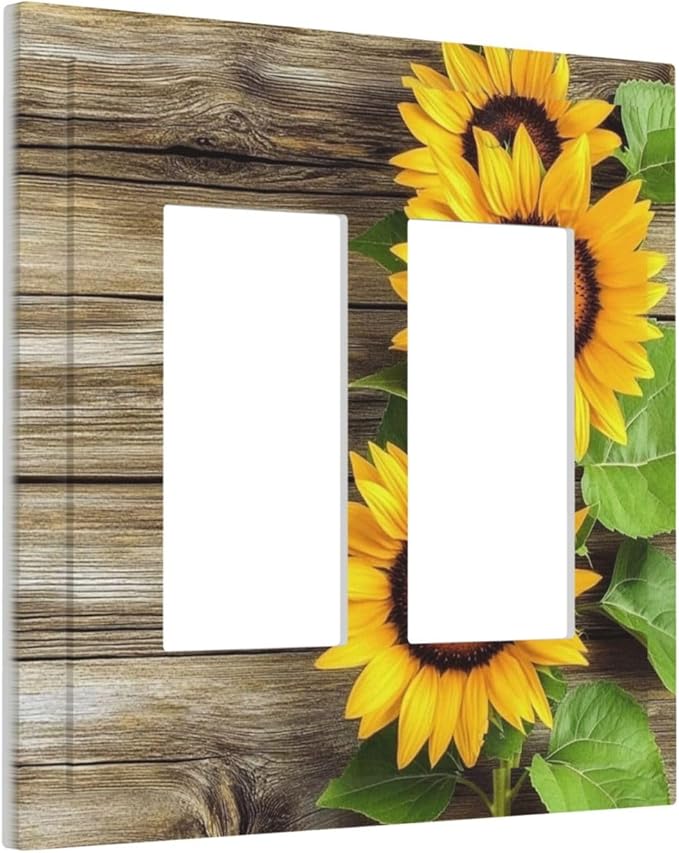 Decorative Outlet Covers Sunflowers Rustic Wood 2 Gang Double Gfci Rocker Electrical Wall Panels Light Switch Cover Plate For Farmhouse Cabin Decor
