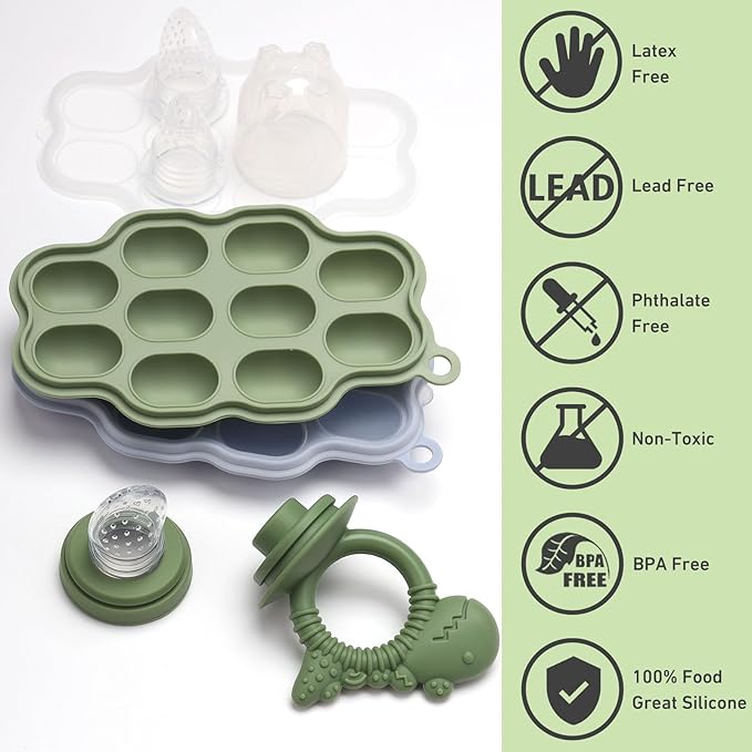 Baby Breastmilk Popsicle Molds & Fruit Feeder Pacifier, Silicone Baby Food Freezer Tray Storage Containers for Infant Teething Self Feeding