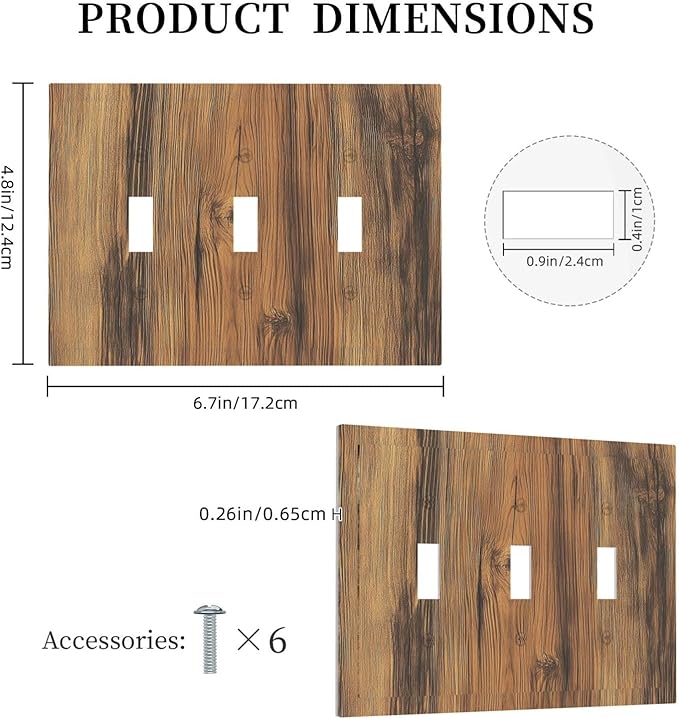 Decorative Switch Plates Vintage Rustic Country Brown Wood 3 Gang Wall Plate Triple Toggle Light Switch Cover Faceplate Electrical Wall Panels For Farmhouse Cabin Decor