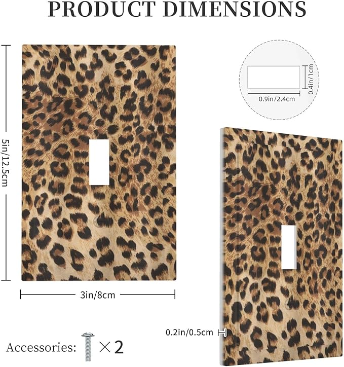 Leopard Print 1 Gang Light Switch Plate Cheetah Brown Orange Decorative Single Toggle Wall Plate Cover Wild Safari Animal Powerful Electrical Switchplate Faceplate Men Panthera Bedroom Room Decorate