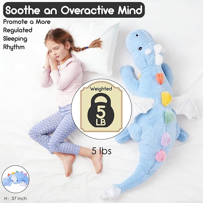 ARELUX Giant Weighted Winged Dragon Plush Toy - 35.4" 5lbs Soft Stuffed Animal for Comfort, Pterosaur Plushie Fuzzy Dinosaur Pillow Plushies Cuddly Removable and Washable Sky Blue