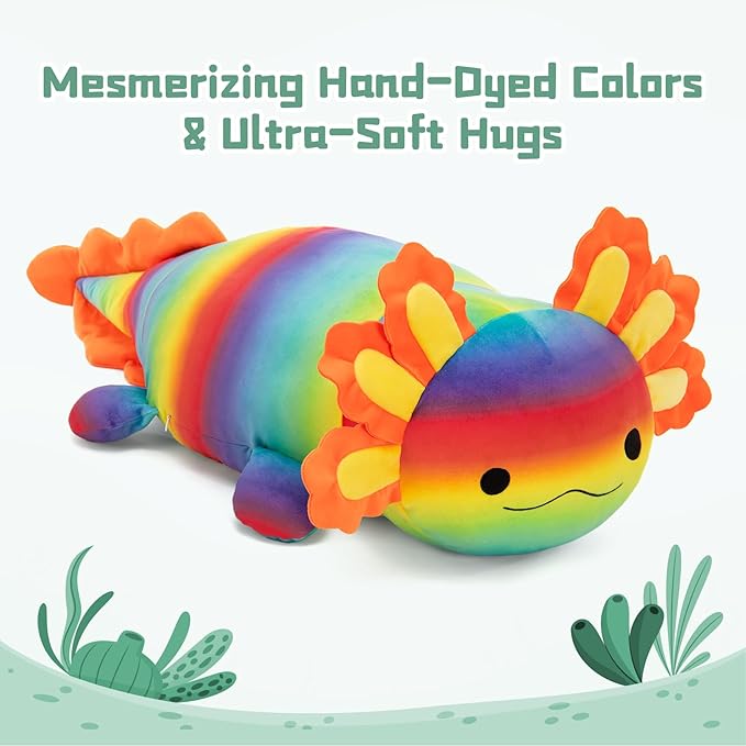 BENINY Large Axolotl Plush Toy, 39" Giant Axolotl Stuffed Animal Plush, Big Huggable Toys Gift for Girls Kids, Long Squishy Pillow for Holiday Birthday Christmas, Rainbow