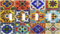 Vintage Colorful Boho Mexican Moroccan Tile Light Switch Covers Quad Toggle Electrical Faceplate 4 Gang Wall Plate Decorative Switch Plates for Farmhouse Home Decor