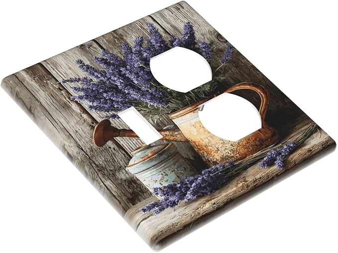 Rustic Flowers Lavender Purple Floral Oil Painting Wallplates 1 Toggle 1 Duplex Switch Plate Electrical GFCI Faceplate Decorative Light Switch Covers for Farmhouse Bedroom Decor