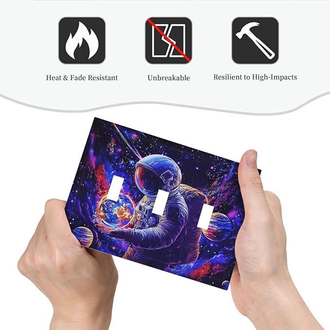 Astronaut Space Cool Galaxy Planet Decorative Switch Plates 3 Gang Wall Plate Triple Toggle Light Switch Cover Faceplate Electrical Wall Panels for Kids Room Nursery Decor