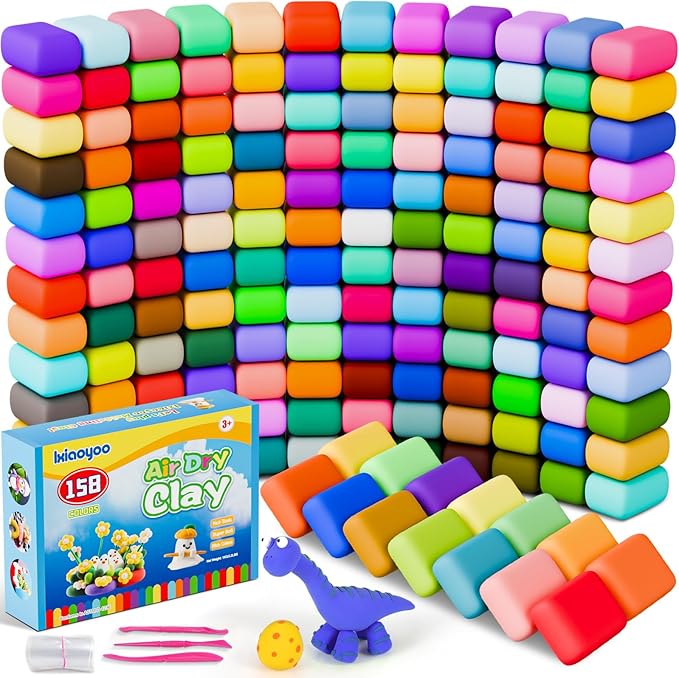 Ixiaoyoo Air Dry Clay for Kids, 158 Colors Modeling Clay Kit, DIY Model Toys with Sculpting Tools, School Arts & Crafts Set, Safe & Non-Toxic, Birthday & Christmas Gifts for Boys Girls Ages 3-12
