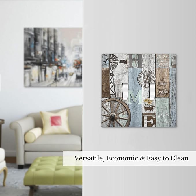 Rustic Western Barn Door Vintage Windmill Decorative Switch Plates 2 Gang Double Toggle Outlet Light Switch Cover Wall Plate Electrical Faceplate for Farmhouse Home Decor