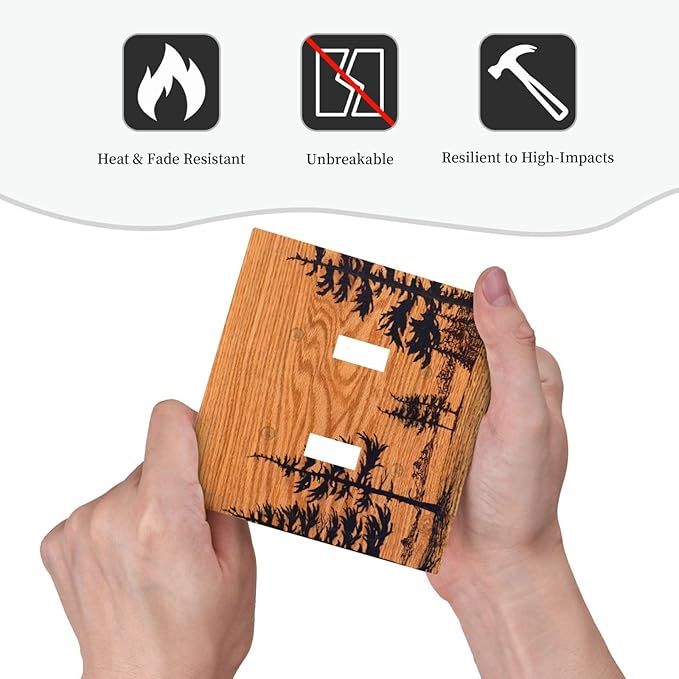Pine Forest Natural Scenery Silhouette Wood Grain Decorative Switch Plates 2 Gang Double Toggle Outlet Light Switch Cover Wall Plate Electrical Faceplate for Farmhouse Home Decor