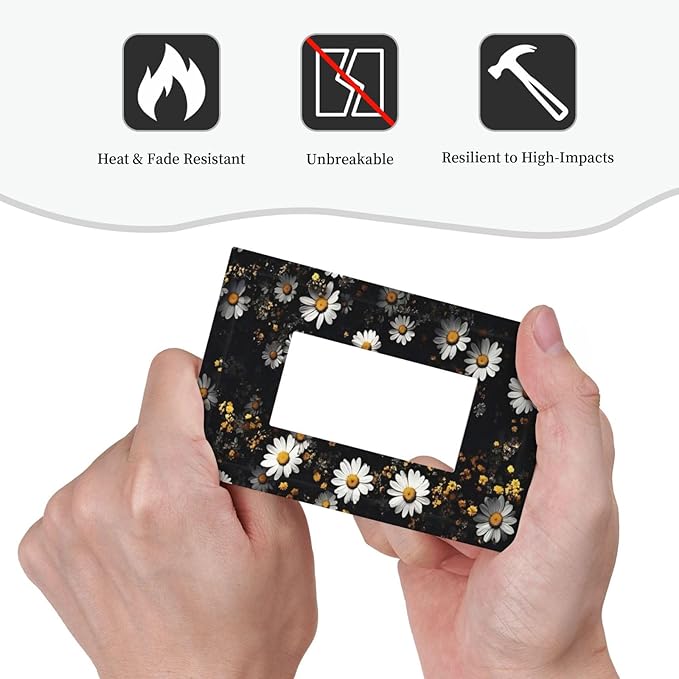 White Black Daisy Wildflower Modern Chrysanthemum Decorative Outlet Covers 1 Gang Single Rocker Light Switch Cover Plate Wall Plates GFCI Faceplate for Bedroom Farmhouse Decor