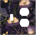 Modern Boho Vintage Gold Purple Dark Floral Modern Abstract Flowers Wallplates 1 Toggle 1 Duplex Electrical Gfci Faceplate Decorative Light Switch Covers Switch Plate for Bedroom Living Room Decor