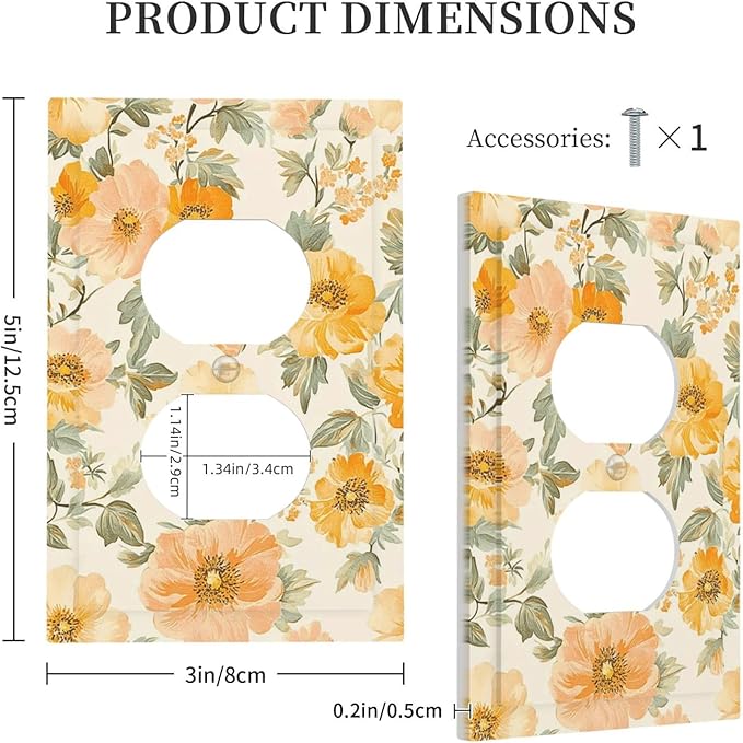 Outlet Covers Vintage Floral Pastel Flower Pattern 1 Gang Duplex Light Switch Cover Plate Decorative Switch Plate Covers Electrical Socket Cover for Bedroom Cabin Decor