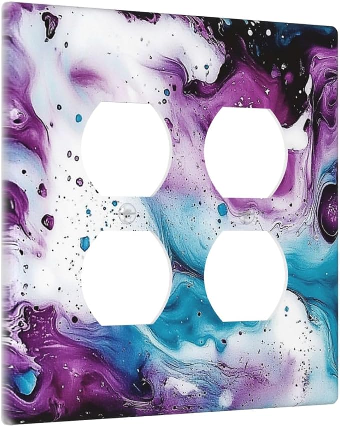 Outlet Covers Purple Blue Swirl Marble Tiles 2 Gang Double Duplex Decorative Light Switch Covers Electrical Wallplates Socket Faceplate For Bed Room Living Room Decor