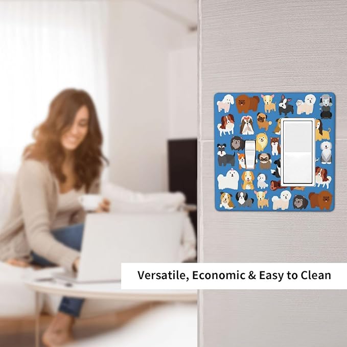 Cute Animal Dogs Puppy Decorative Outlet Cover 1 Toggle 1 Rocker Light Switch Plate Cover Electricity Receptacles Plates For Home Kitchen Living Bedroom 4.5 * 4.5