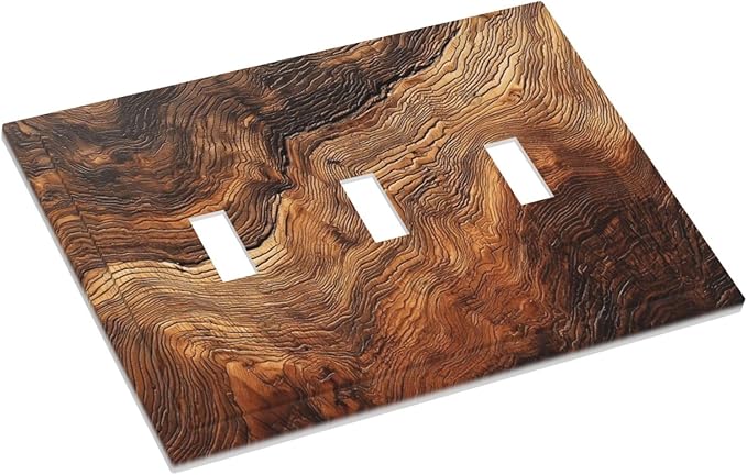 Natural Wood Grain Texture Old Tree Trunk Print Decorative Switch Plates 3 Gang Wall Plate Triple Toggle Light Switch Cover Faceplate Electrical Wall Panels for Farmhouse Home Decor