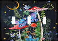 Hippie Mushroom Boho Starry Moon Night Stars Butterfly Vintage Floral Triple Toggle Decorator Outlet Light Switch Wall Plate Cover Decorative 3 Gang Jumbo Size Three Device Receptacle Faceplate Cover