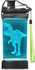 YuanDian Light Up Kids Water Bottle with 3D Dinosaur Tyrannosaurus Rex Design- 14 OZ Tritan BPA Free - Cool Drinking Cups Gift for School Kids Boy Girl Child Christmas Holiday