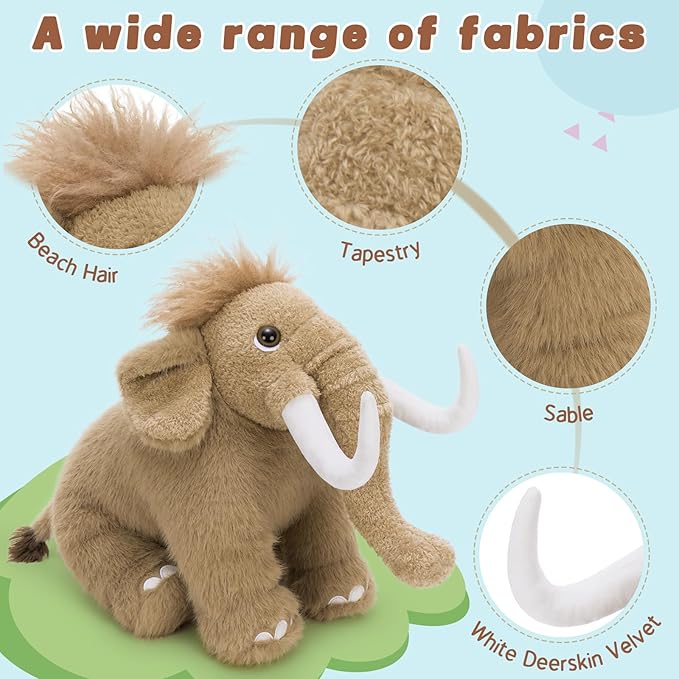 BENINY Woolly Mammoth Plush Toy, Cute Soft Elephant Stuffed Animal for Boys Girls Kids, 16" Cuddly Christmas Birthday Gift for Ancient Animal Lover