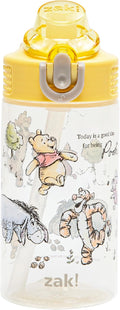 Zak Designs Disney Winnie the Pooh Sage Kids Water Bottle For School or Travel, 16oz Durable Plastic Water Bottle With Straw, Handle, and Leak-Proof, Pop-Up Spout Cover (Winnie the Pooh & Friends)