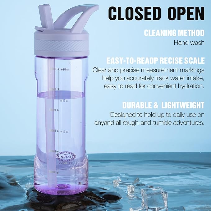 OLDLEY 20 kids Water Bottle with Straw,Tritan BPA-Free,Leak-Proof Design for Travel, Home, School, (Purple)