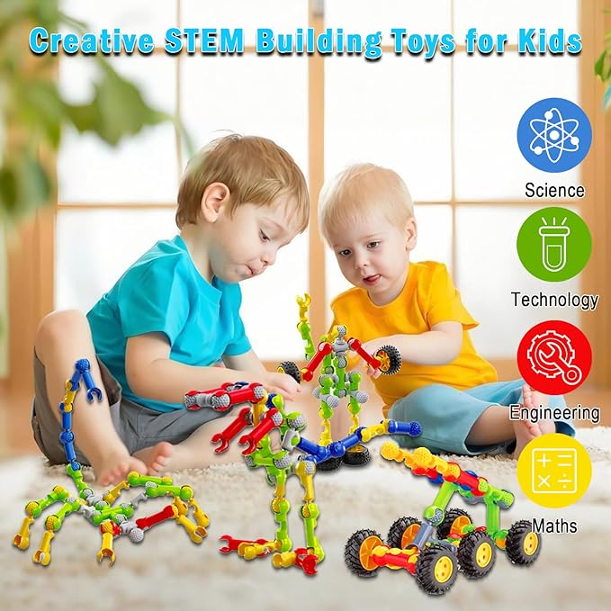 Huaker Stem Building Toys for 3 4 5 6 7 8 Year Old Boys Girls Kids,125 Pieces Building Blocks Educational Learning Toys with Large Storage Box,Ideal Christmas Birthday Gifts
