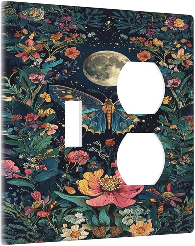 Outlet Covers Bohemian Moon Butterfly Floral 1 Toggle 1 Duplex Switch Plate Covers Electrical Light Switch Cover Plate Decorative Wall Plate Socket Cover for Bedroom Cabin Decor