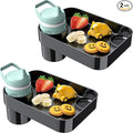 [2 Pack] Car Seat Snack Tray for Toddlers - 3 Inch Cup Holder Fits Most Sippy Cups & Straw Bottles with Dip Well, Mess-Free Square Kids Travel Tray Road Trip Essentials, Black, 2