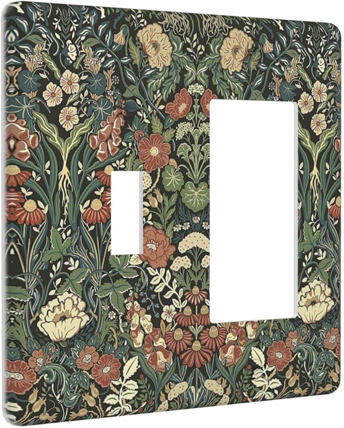 Outlet Covers Vintage Dark Floral William Morris Green Flower 1 Toggle 1 Rocker Combination Decorative Wall Plate Electrical Switch Plates Light Switch Cover Plate for living Room Home