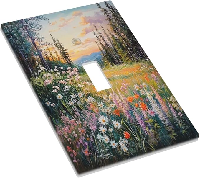 Decorative Light Switch Cover Floral Landscape Rustic Nature Wildflower 1 Gang Single Toggle Device Electrical Faceplate Switchplates Decorator Outlet Wall Plate For Bed Room Living Room