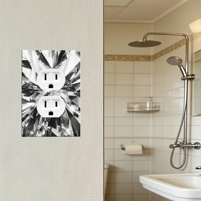Sparkling Diamond Cut Duplex Wall Plate - 1-Gang Standard US Size Crystal Glam Outlet Covers for Living Room Bedroom Bathroom Decor
