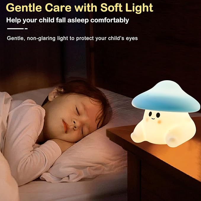 Mushroom Night Light for Kids, Cute Ghost Mushroom Lamp Silicone Baby Nursery Night Lamp, Dimmable Squishy Touch Bedside Lamps, Adorable Rechargeable Animal Lamps Gifts Kawaii Room Decor Girls Boys
