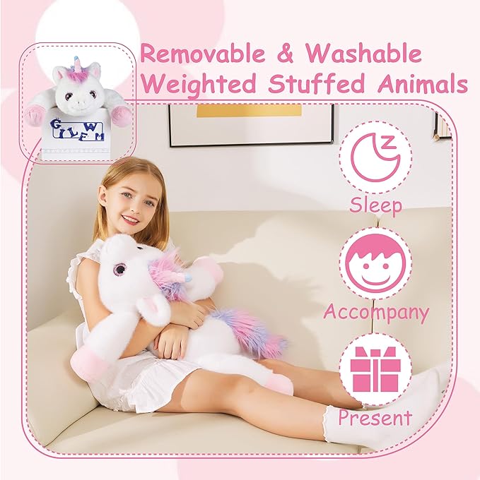 GILFWM Unicorn Weighted Stuffed Animals - 25" Big Stuffed Animal Toy Rainbow Pillow for Girls Boys Kids, 5 lbs Soft Washable Weighted Plush