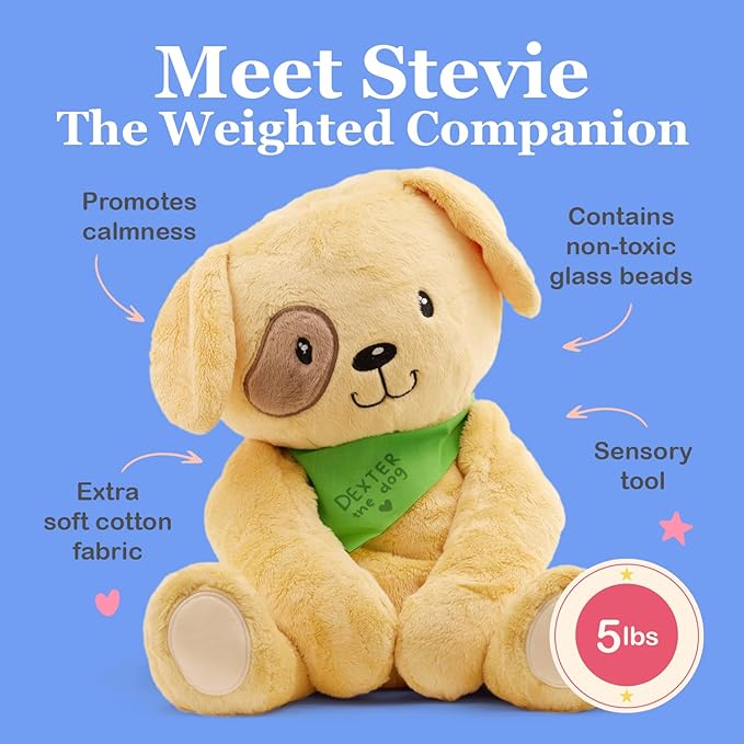 Lilly's Love Weighted Stuffed Animals for Adults & Kids — 5lb Calming Dog Plush for Anxiety, ADHD & Sensory | Machine Washable Weighted Stuffed Animal w/Removable Insert | Dexter The Dog
