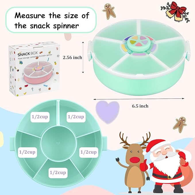 JOOPE Talk Kids Reusable Rotating Snack Container with 5 Separate Compartments, ColorMatching Opening Lid,BPA/PVC-Free, Dishwasher Safe, Perfect for Travel, School Lunches& On-The-Go Snacking-Green
