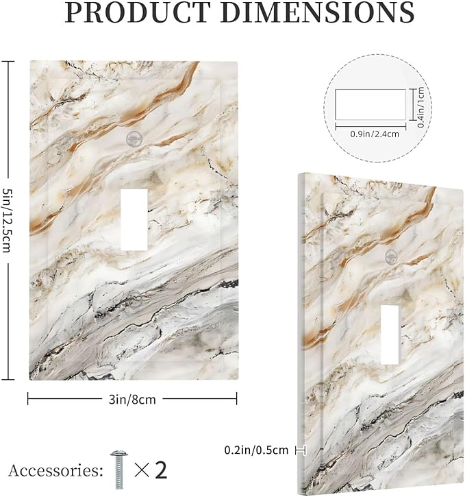 Matte Beige Gold Marble Granite Abstract Print Decorative Light Switch Cover 1 Gang Single Toggle Device Electrical Faceplate Switchplates Decorator Outlet Wall Plate for Bathroom Kitchen Decor