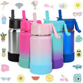 CHILLOUT LIFE 12 oz Kids Insulated Water Bottle for School with Straw Lid Leakproof and Cute Waterproof Stickers, Personalized Stainless Steel Thermos Flask Metal Water Bottle for Girls & Boys