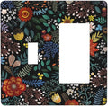Vintage Colorful Flower Boho Floral Rustic Dark Leaves 2 Gang Single Toggle Rocker Combination Light Switch Covers Wall Plate Cover Electrical Faceplate Decorative Switchplate for Farmhouse Bedroom