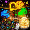 PIKOY Excavator Toys Night Light Projector【15 Sounds & 6 Films】Kids Construction Toys Truck Night Lights [31 Colors & Remote] Dinosaur Egg Light for Nursery Boys Kids Toddler Birthday Gifts 1-10 Years