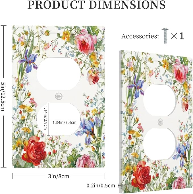Decorative Outlet Covers Rustic Red Flower Garden Floral 1 Gang Duplex Light Switch Cover Plate Unique Wall Plates for Electrical Outlets Switch Plate Covers for Country Home Decor