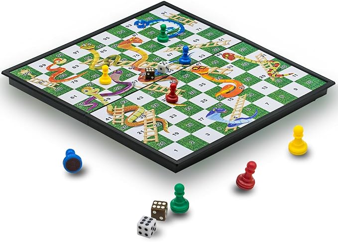 Snakes and Ladders Board Game Set -32 Centimeters, Magnetic Folding Travel Board Game for Kids (Large Size 12.6″x12.6″)