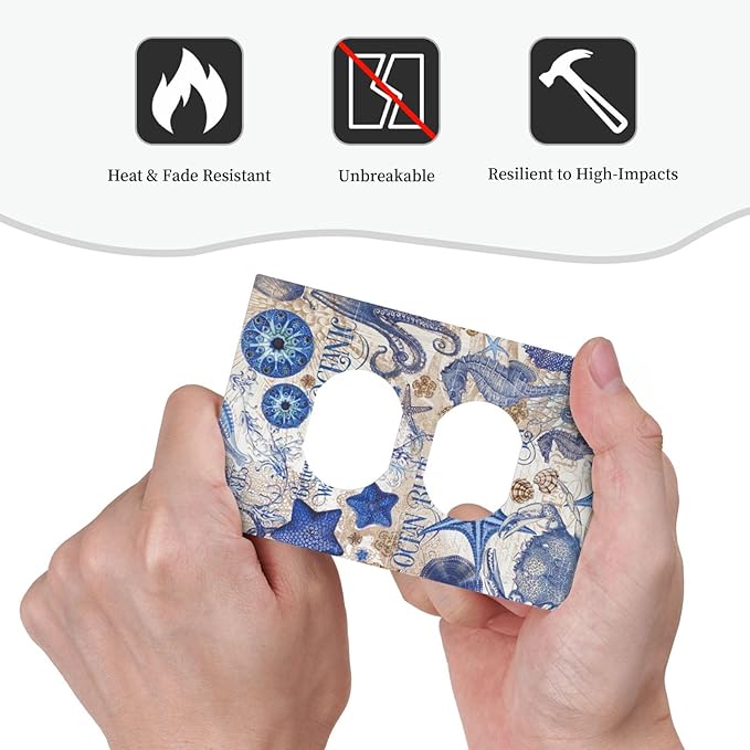 Outlet Covers Vintage Sea Blue Seahorse Starfish Octopus 1 Gang Duplex Light Switch Cover Decorative Switch Plates Electrical Receptacle Faceplate Wall Plate For Kids Room Home Decor