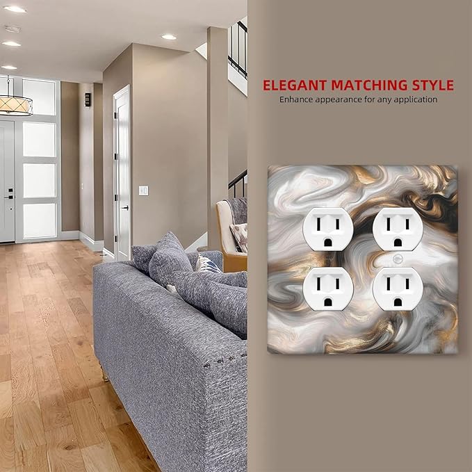 Outlet Covers Grey Brown Swirl Marble Texture 2 Gang Double Duplex Decorative Light Switch Covers Electrical Wallplates Socket Faceplate For Bathroom Kitchen Decor