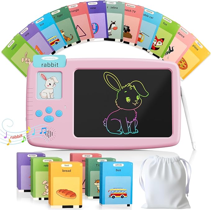 Talking Flash Cards for Toddlers: 2-in-1 LCD Writing Tablet with 510 Sight Words, Montessori Language Learning, Autism & Speech Therapy Toys for Children Ages 1-6, Pink