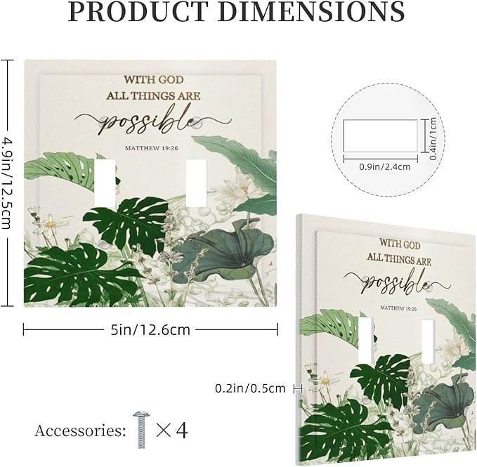 Decorative Light Switch Cover Plate Boho Green Monstera Leaf Inspirational Quotes 2 Gang Outlet Covers Double Toggle Wall Plates for Electrical Switch Plate Covers Faceplate