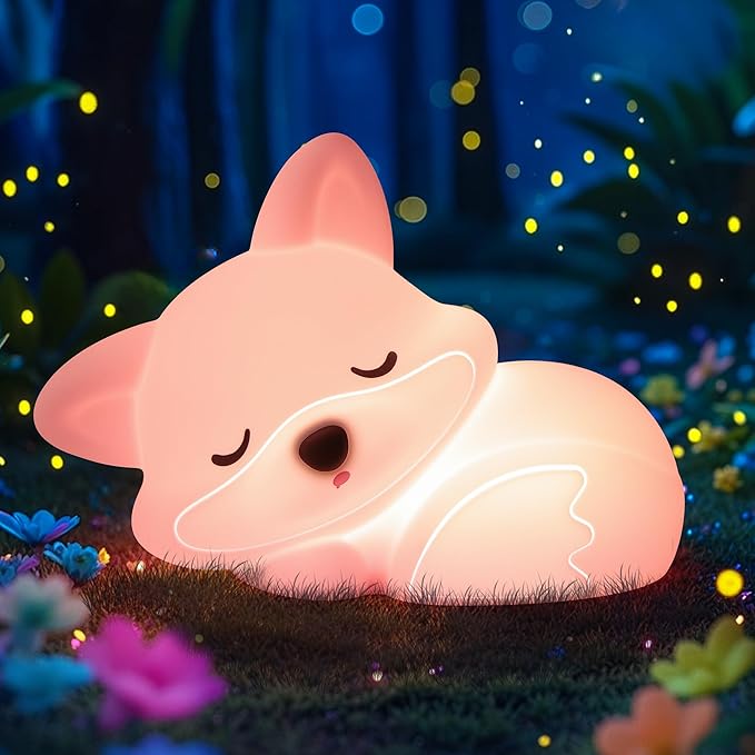 CoolGift Mart Fox Night Light, Cute Fox Silicone Night Light Gifts for Girls 8-12, Fox Lamp for Kids Child Baby Women Nursery, Animal Light with Touch Control, Timer and USB Rechargeable