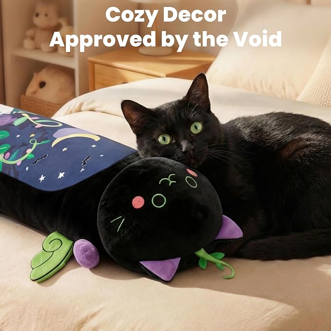 Mewaii Long Cat Plush 5 Sizes, 120% Extra Filling Giant Plushness Kids Body Pillow, Kawaii Cute Black Cat Stuffed Animals Plushies, Big Long Body Pillow Black Cat Plush Gift for Girls 20”